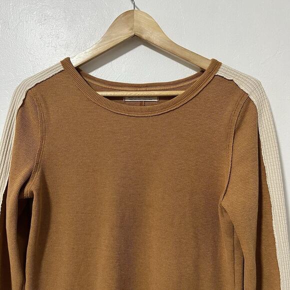 Free People Tasha Thermal Top Size L Ochre Combo Snap Button Cuffs Bohemian - Picture 3 of 8